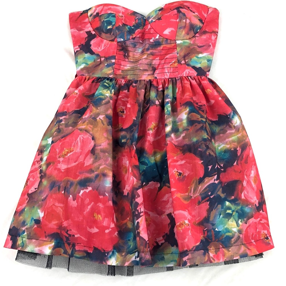 San Souci Watercolor Strapless Dress w/ tulle Sz M